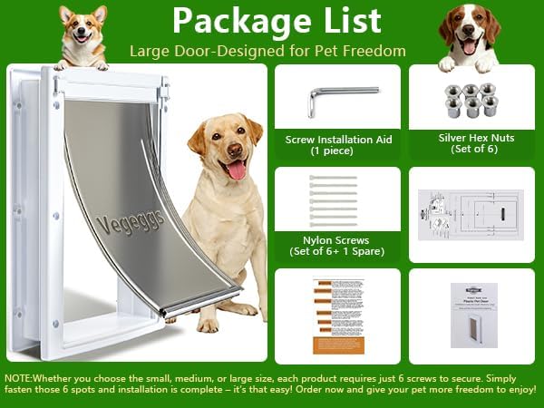 Dog Door Doggy Door Easy Install - Wood & PVC Doors & Walls，Dgooie Free Movement & Flexible Control - 2 Magnetic Flaps & Sliding Lock,Telescoping Frame,10 1/8" x 15 3/4" for Large Dogs Up to 100 lb