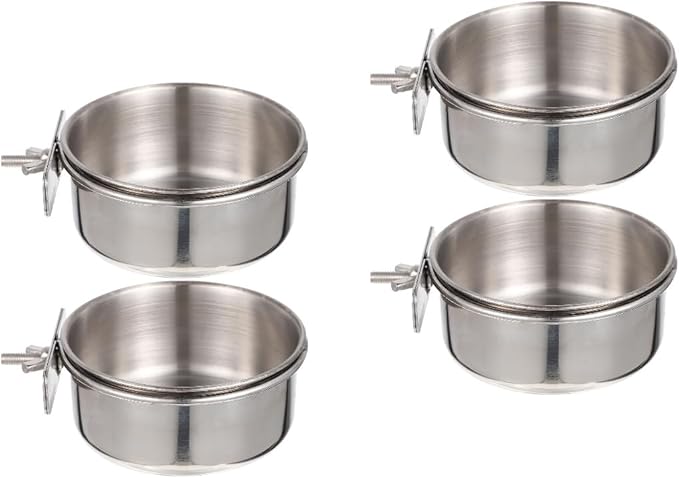 Yardwe Parrot Feed Cup Stainless Steel Bird Feeder 4.92X3.93X3.54In Bird Food Bowl Cage Accessory for Parakeet Cockatiel Conure Budgie