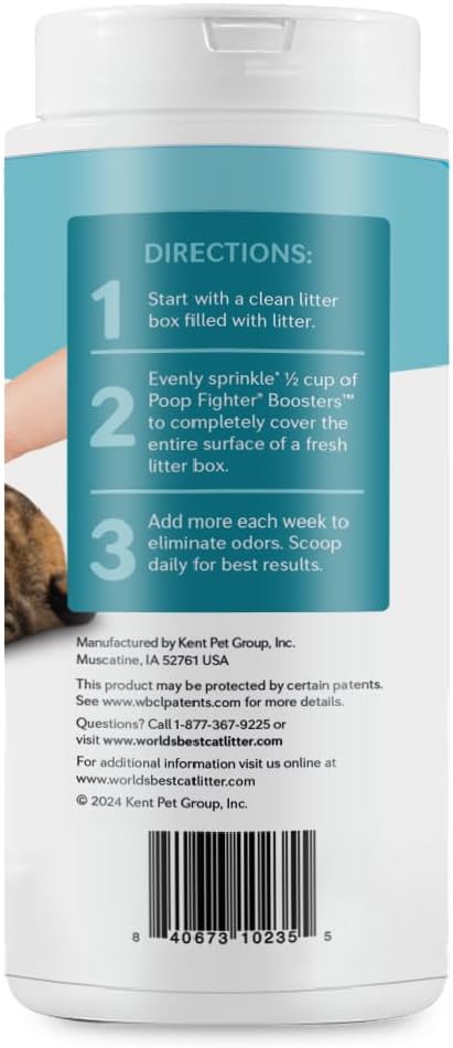 WORLD'S BEST CAT LITTER® Boosters™ Poop Fighter® | Natural and Sustainable Cat Litter Additive | Eliminates Poop, Urine, and Ammonia Odors | Botanical Blocker™ Technology | 18 oz Canister (Pack of 2)