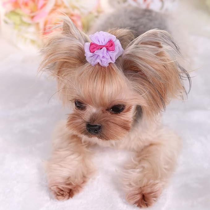 4Pcs Pet Hairpin Yorkshire Teddy pet Dog Cute Organza Bubble Long-haired Dog Hairpin Bow Hair Accessories