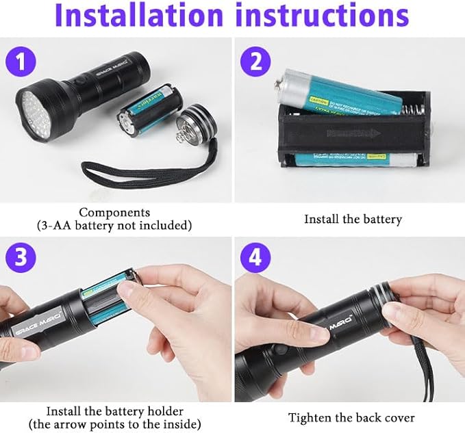 UV Flashlight, 51 LED 395nm Black Light, Ultraviolet Lite UV Light, Pet Urine Detector for Dog/Cat Urine, Dry Stains, Bed Bug, Resin Curing, Scorpions, Dry Pet Stains