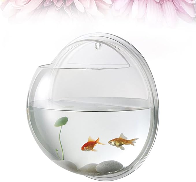 Wall Fish Tank, Betta Mini Garden Air Aquarium, Bubble Water Round Bowl Cups Semi- Farming Wall Goldfish Acrylic Decoration Hanging Transparent 3Pcs