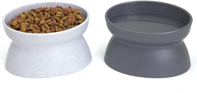 Kitty City Elevated Cat Bowls (Set of 2), Whisker-Friendly Raised Cat Food & Water Dishes, Modern Pedestal Design, Dishwasher Safe, 6.5 oz Each – White & Gray