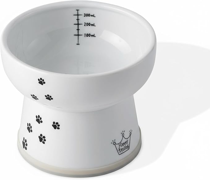 NECOICHI Raised Cat Water Bowl, Elevated, with Measurement Lines, Dishwasher and Microwave Safe (Cat, Extra Tall) White