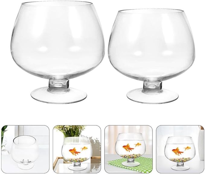 GANAZONO 2pcs Clear Desktop Fish Tank Transparent Betta and Aquarium for Office Decor Easy to Clean Planter Elegant Design for Home Office Use
