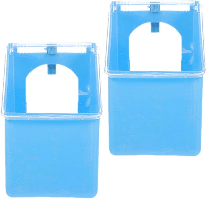 HEMOTON 2pcs Hanging Pigeon Cage Feeders with Lid, Blue Single Hole Water and Food Bowls for Parakeet Cage Accessories, Bird Feeding and Watering Supplies for Outdoor and Indoor Use