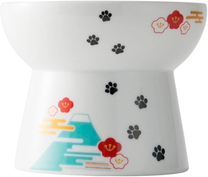 Necoichi Raised Cat Food Bowl – Ceramic Elevated Cat Bowl for Whisker & Neck Fatigue, Dishwasher Microwave Safe – Non-Slip & Anti Vomiting Ergonomic Design (Fuji, Large, 2-Cup Capacity)