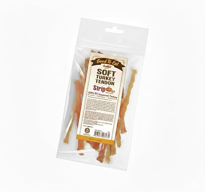 Gootoe Soft Turkey Tendon Stirip with Pumpkin 3oz, Chewy Snack, USA-Sourced Turkey Tendon, Premium Training Chews, Hypoallergenic, Reseal Value Bags, Ideal for Small & Senior Dogs
