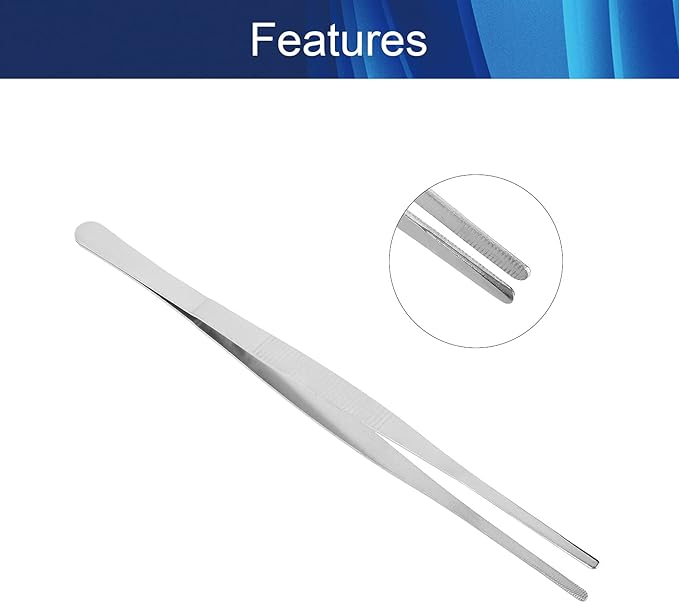 Stainless Steel Tweezers with Curved Serrated Tip Aquarium Polished Long Handle Tools for Fish Tank Plants Reptile Feeding Tongs with Round Tip 25cm 1pcs