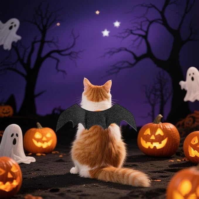 Pet Cat Bat Wings for Halloween,Soft Felt Costume for Cats & Dogs, Adjustable Straps, Cute Vampire Cosplay, Fun Halloween Photo Props Party Decoration Accessories (Black 16.54 x 6.3 inch)