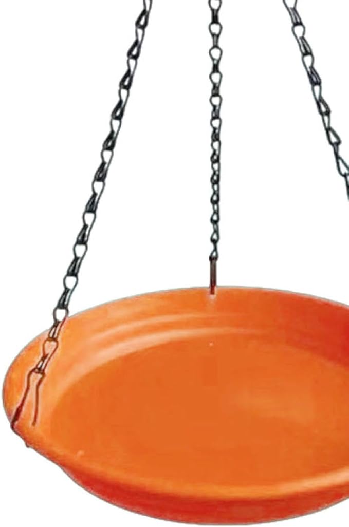 Hanging Bird Feeder and Waterer Tray Water Feeding Bowl Garden Decor with Chains Sturdy Birds Water Station for Backyard Yard, Brown Red