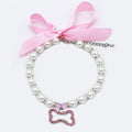 Pearl Crystal Dog Necklace Collar Jewelry for Small Dogs Puppy, Bling Cat Wedding Collar with Rhinestones Charm, Chihuahua Yorkie Clothes Outfits Accessories (Pink Bone, 12 to 14-Inch)