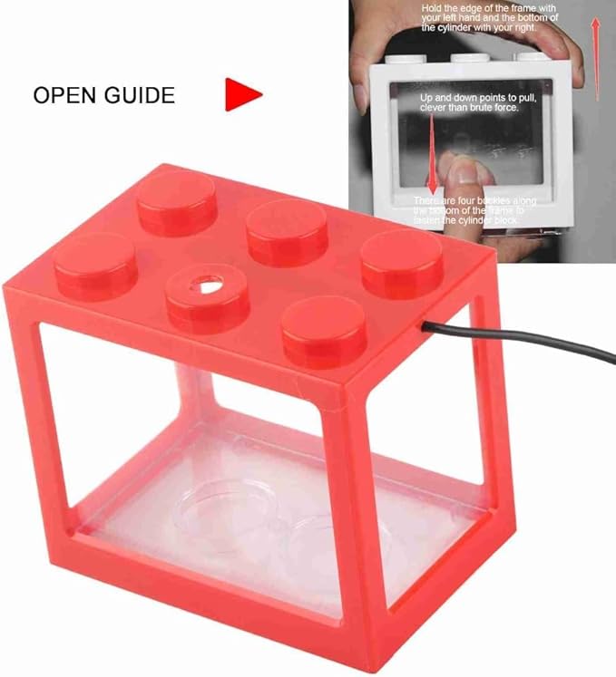 Mini USB LED Aquarium Fish Bowl Plastic Tank with White Light for Desk Tabletop Decor Energy-Saving Office Accent(Red)