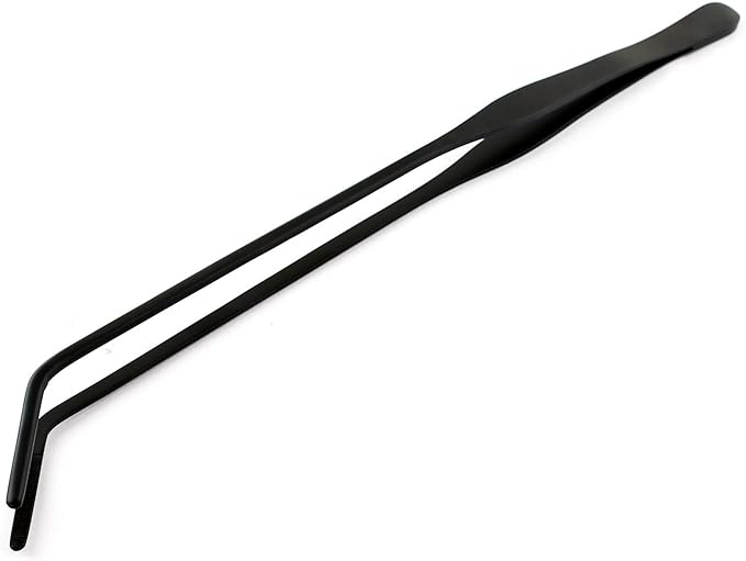 12 Inch Black Curved Aquarium Tweezers Stainless Steel Curved Tweezer with Carbonation Protection Coating Against Rust Long Reptiles Feeding Tongs for Aquatic Plants Lizards Spider Snakes