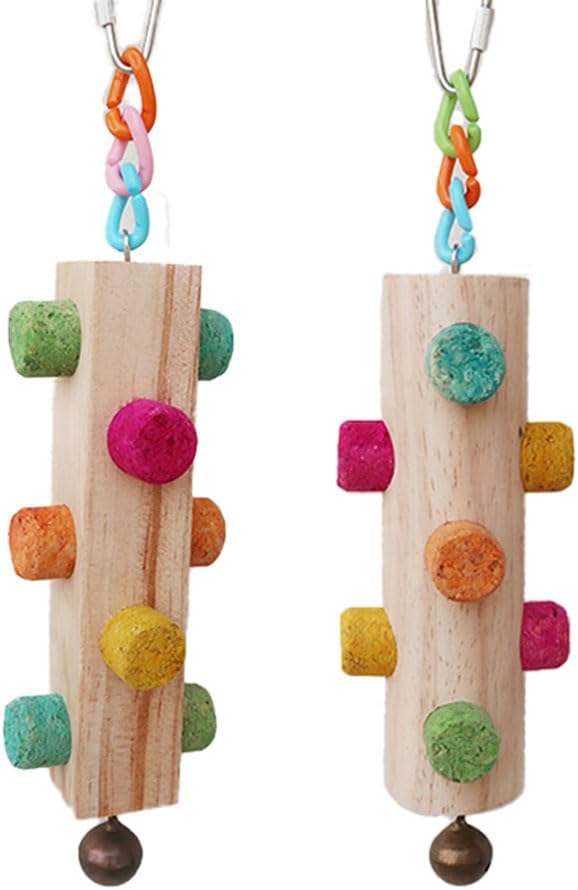 Wood Parrot Chew Toys,2 pcs Bird Cork Toys for Small Medium Large Birds Parrot,Woodpecker Feeding Toy for Macaws, Parakeets, Conures, Budgies, Finches Conure Cockatiel, Cockatoos etc
