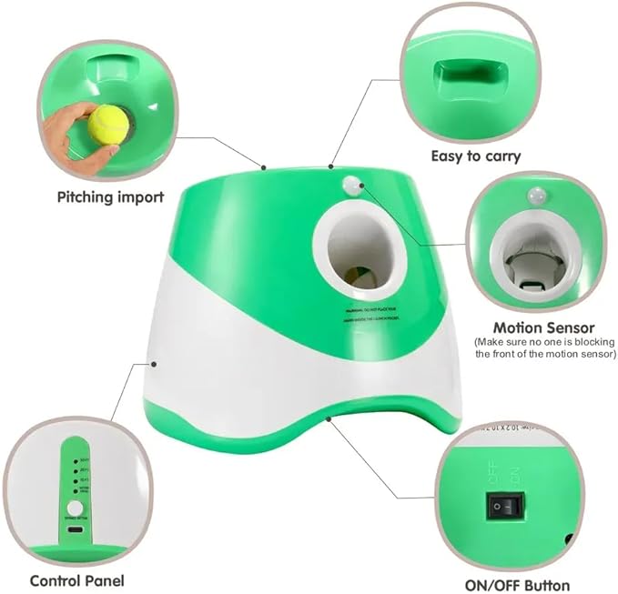 Best Automatic Ball Launcher for Dogs, USB Rechargeable Power - Indoor & Outdoor Dog Ball, Interactive Dog Fetch Tennis Ball Launcher Machine Toy for Small and Medium Dogs Comes with 3 Tennis Balls