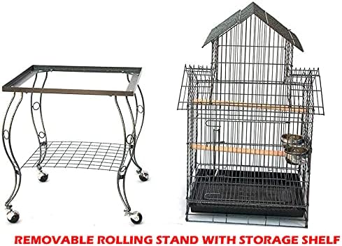 20-Inch Pagoda Roof Top Parrot Lovebird Cockatiel Cockatiels Parakeets Home House Cage with Removable Rolling Stand