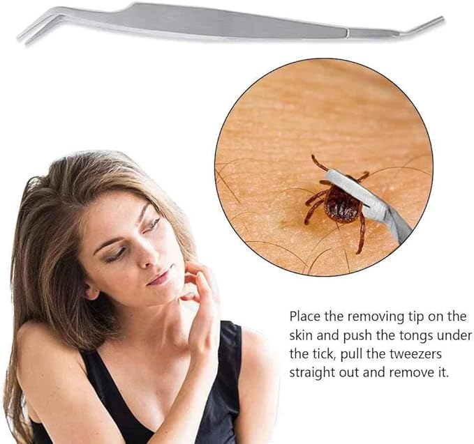 1 Pc Silver 2 in 1 Tick Removal Tool for Pets, Stainless Steel Tick Remover Tools, Professional Tick Tweezers Ticks Remover for Dogs, Cats and Humans, Flea and Tick Control