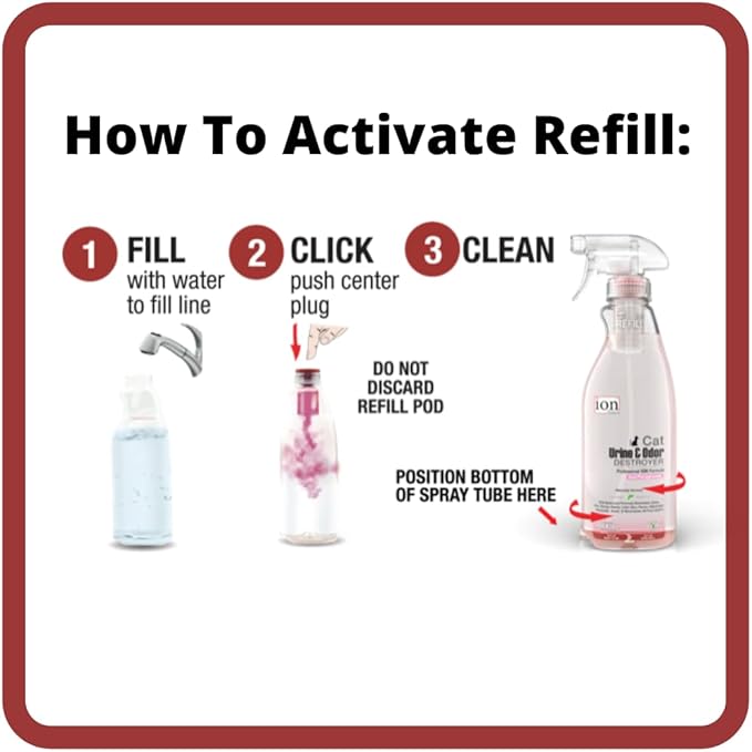 ION Fusion Cat Urine Odor Eliminator for Strong Odor, Dissolve Odors on Molecular Basis, Cat Litter Deodorizer Odor Absorber, Pet Stain Remover, Patent Refill Pod, Non-Enzymatic Formula, 32oz + Refill
