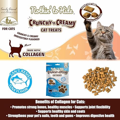 Fieldcrest Farms Nothin’ to Hide Collagen Cat Treats – Crunchy & Creamy Cat Snacks, High-Protein Healthy Treats for Skin, Coat & Joint Support, Tuna Flavor, 3 oz.