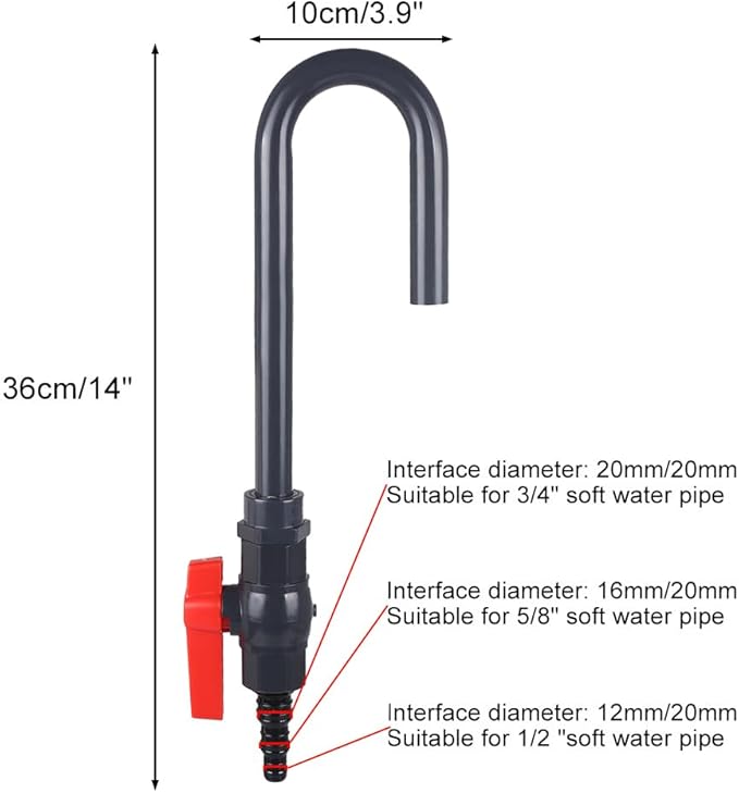 MiOYOOW Aquarium Water Changer, PVC Aquarium Water Filler Hanging Fish Tank Hook Filler with Flow Switch for 1/2“, 5/8”, 3/4” Hose
