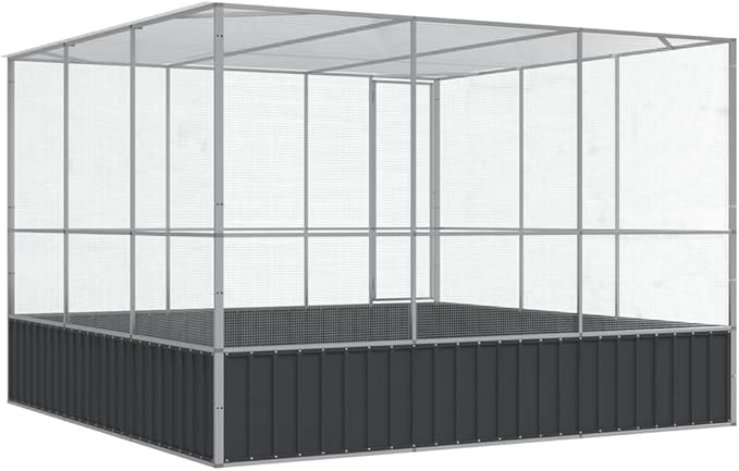 ** vidaXL Aviary Silver 122.4"x120.9"x83.5" - Galvanized Steel Bird Cage with Lockable Door and Steel Mesh Grids for Outdoor and Indoor Use