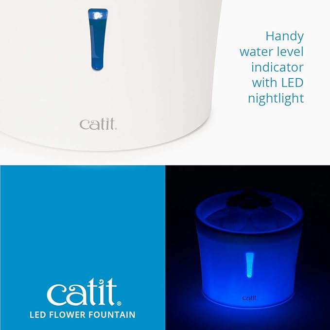 Catit LED Flower Fountain with Triple Action Filter, Cat Drinking Water Fountain, 3 L