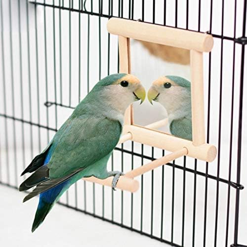 Litewoo Bird Mirror Wooden Hanging Swing Interactive Play Toys for Small Parrot Budgies Macaw African Grey Parakeet Cockatiel Conure Lovebird Cage Accessories (Bird Mirror Perch Stand-ONE)