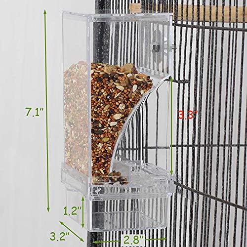 kathson No-Mess Bird Feeder Parrot Integrated Automatic Feeder Seed Food Container Acrylic Finch Foraging Feeders with Perch Cage Accessories for Small Birds Parakeet Canary Cockatiel Lovebirds