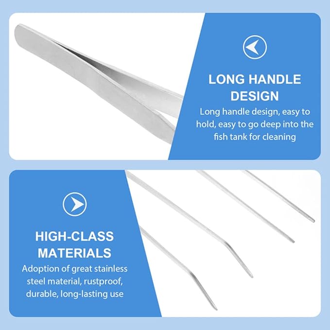 POPETPOP 2pcs Stainless Steel Aquarium Tweezers Straight Curved Tongs for Water Plants Fish Tank Maintenance and Feeding Ergonomic Design Easy to Use