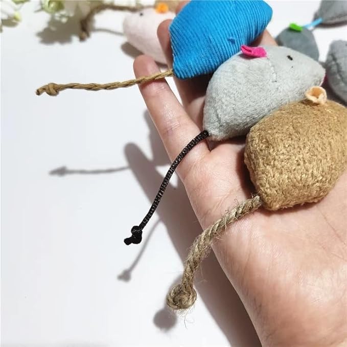 8 Pcs Plush Catnip Mice Toys with Catnip Bag- Interactive Cat Toys for Indoor Cats, Durable Stress Relief Eco-Friendly Small Mouse Chew Playthings（Color Random）