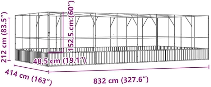 vidaXL Aviary with Extension - Large Galvanized Steel Bird Cage, Parrot/Bird Aviary, Small Animal Housing, 327.6"x163"x83.5", Lockable Door, Silver and Anthracite