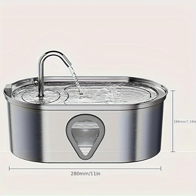 NPET WF170 Cat Water Fountain Stainless Steel: 3.5L/118oz Pet Fountain Water Bowl Dog Drinking Dispenser Dish Animal Feeding & Watering Supplies with 8 Replacement Filters (Water Fountain+8 Filters)