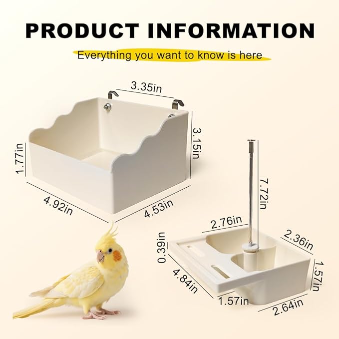 No Mess Bird Feeder for Cage with Vegetable and Fruit Holder, Automatic Parrot Feeder Cage Accessories, Food Bowls for Small Parrots Canary Parakeet Budgies Conure Cockatiel Lovebird