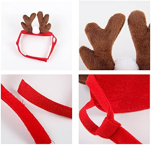 PETLESO Cat Reindeer Antlers with Christmas Scarf, Small Dog Santa Costume, Pet Xmas Outfits for Kitten, Puppy