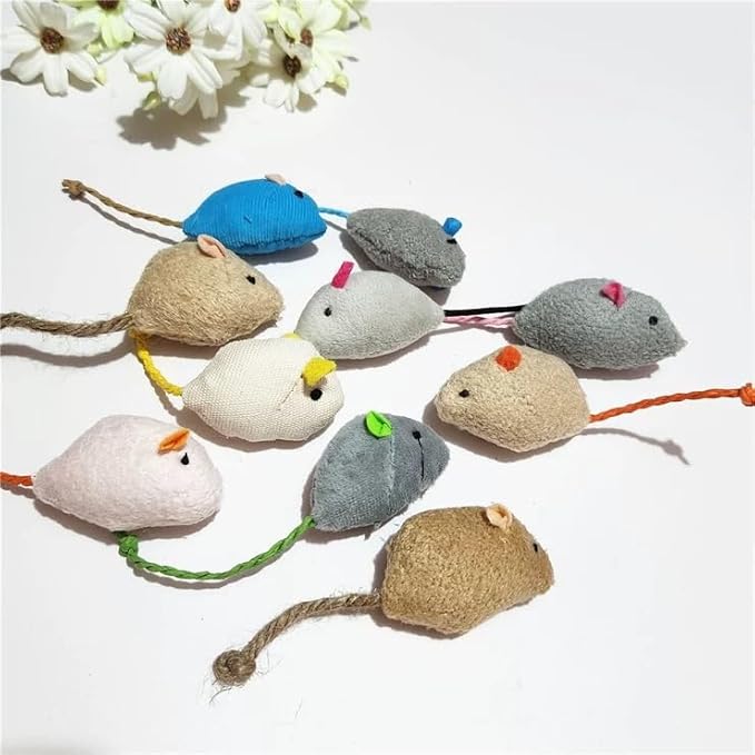 8 Pcs Plush Catnip Mice Toys with Catnip Bag- Interactive Cat Toys for Indoor Cats, Durable Stress Relief Eco-Friendly Small Mouse Chew Playthings（Color Random）