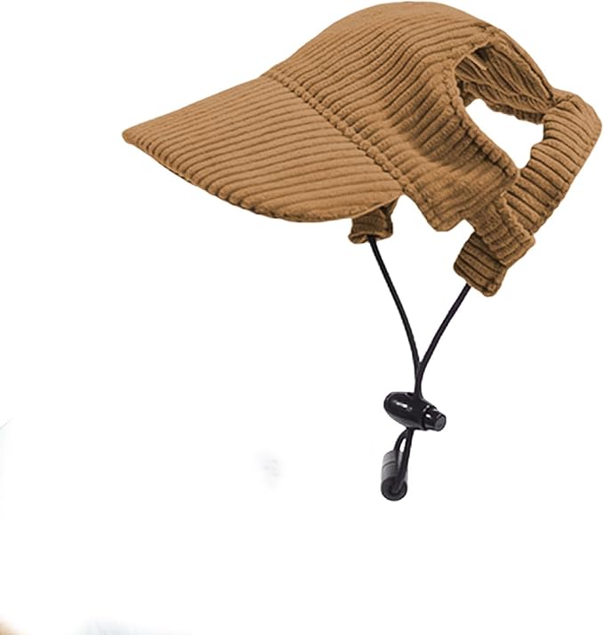 Dog Baseball Cap, Dog Cat Summer Beach Visor Hat with Ear Holes, Adjustable Puppy Sunbonnet Headdress (Brown, X-Small)