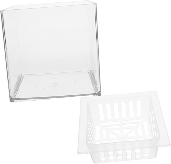 BESTonZON Clear Plastic Fish Breeding Box Hydroponic Aquarium Planter with Plant Basket Versatile Desktop Tank for Betta Fish Guppies and Aquatic Decor Home Office Settings