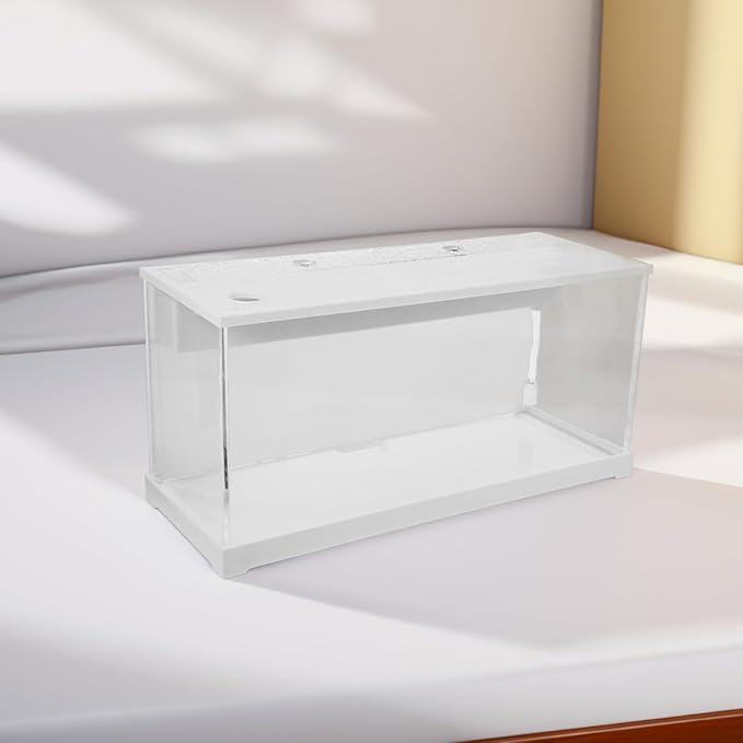 Small Acrylic Betta Fish Tank with LED Light, Desktop Silent Filter Circulation Aquarium for Home and Office, Water Change-Free Easy-Care Fish Bowl, White