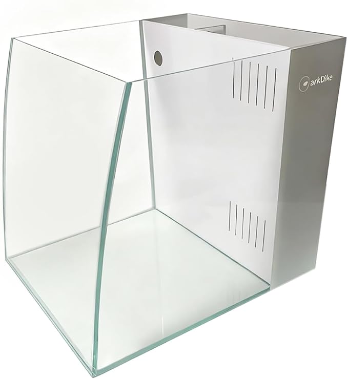 7.5-Gallon Saltwater Aquarium, Fresh Fish Tank, Arc Shape, Ultra Clear Low Iron Glass, Crystal Clear Viewing, Reef Tank with Lid, Filter Media and Pump (White)