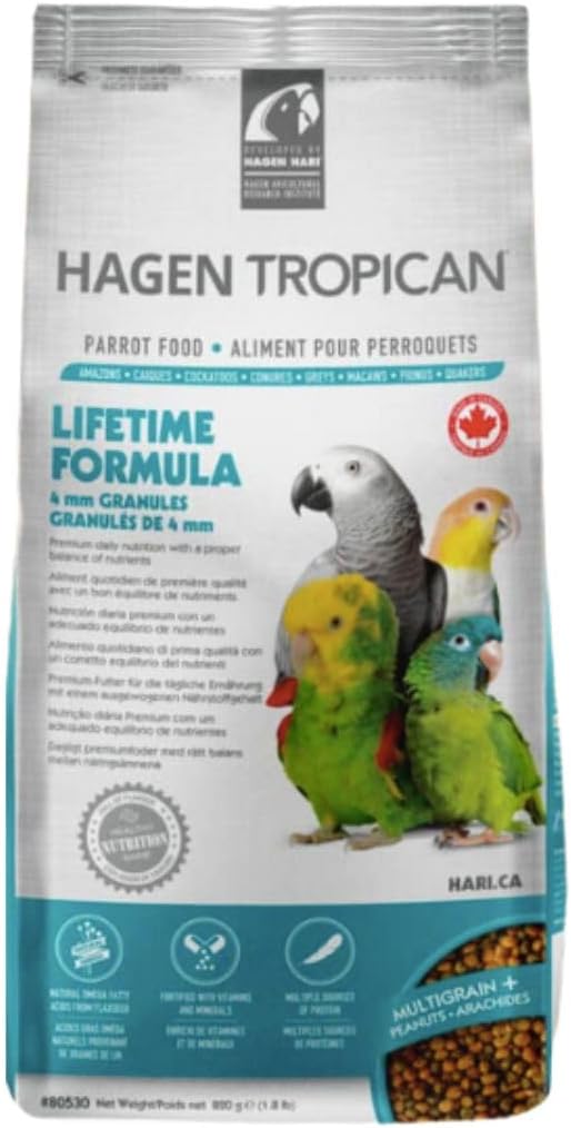HARI Tropican Bird Food, Hagen Parrot Food with Peanuts & Sunflower Seeds, Maintenance Parrot Granules, Lifetime Formula, 1.8 lb Bag