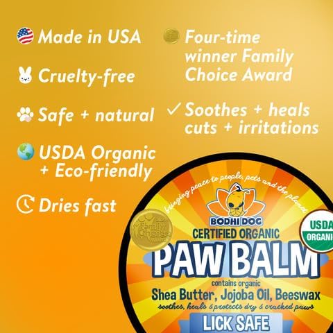 Bodhi Dog Paw Balm - Lick Safe - USDA Organic Paw Butter - Natural Paw Moisturizer Heals Dry, Cracked Paw Pads - Winter Protection - Pet Paw Balm for Dogs & Cats - Better than Paw Cream, Paw Wax (4oz)
