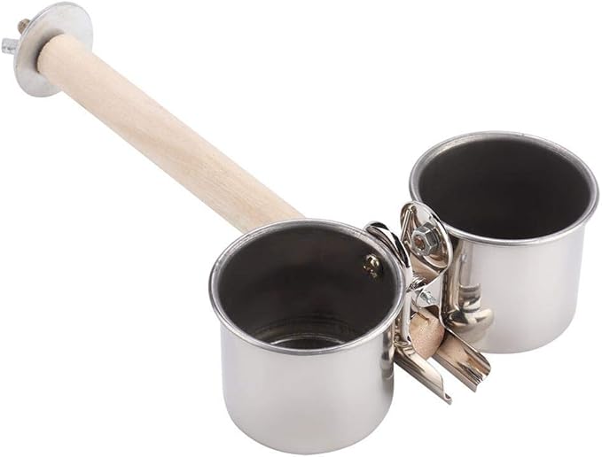 Bird Perch with Feeder CupsBowls Stainless Steel Odorless with Holder Hanger for Outside Durable Water Food Dispenser for Parakeet Cockatiel Conure African Grey Macaw Cage Accessories (A-18CM)