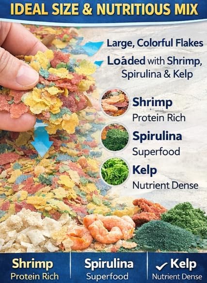 SOUTH SHORE RETAIL, LLC Color Enhancing Tropical Fish Flakes with Spirulina & Shrimp — Premium Whitefish Formula — 2.5lb Bulk Aquarium Fish Food - Veteran Owned Small Business