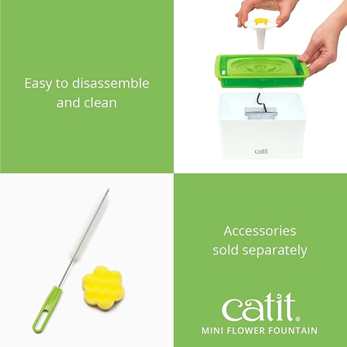 Catit 2.0 Mini Flower Drinking Fountain – Cat Water Fountain with Triple Filter and Ergonomic Drinking Options,Green