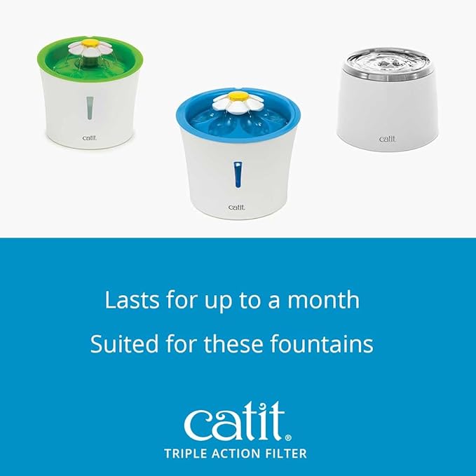 Catit Triple Action Replacement Original Water Fountain Filters, 2 Pack – Official Replacement Filters for Catit Cat Drinking Water Fountains