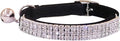 THAIN Rhinestones Cat Dog Collar Soft Velvet Safe Adjustable Collar Bling Diamante with Bells, 8-11 inch for Small Dogs and Cats (Black)
