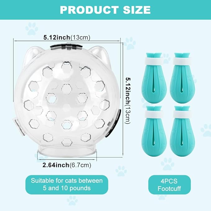 Breathable Cat Muzzle with Anti-Scratch Silicone Boots, Adjustable Transparent Helmet & Grip Socks for Grooming, Vet Visits, and Nail Trimming(Size:M)