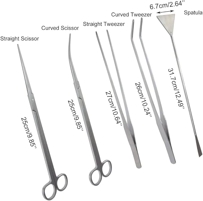 Aquarium Plants Tools, Aquascaping Tweezers Scissor Spatula Tool Stainless Steel Aquarium Tank Aquascaping Tools Set for Fish Starter Kits (3pc/4pc/5pc) (5 PCS)