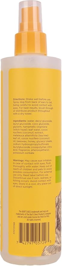 BURT'S BEES FOR PETS Deodorizing Spray for Dogs with With Hazel, Lemongrass and Sage Fragrance, 99% Natural Origin Formulas, Best Waterless Dog Shampoo - Gentle Dry Shampoo for Dogs, 10 oz - 2 Pack